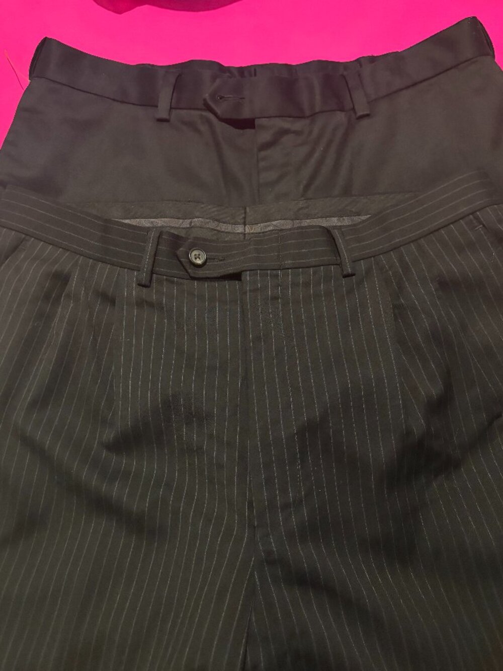 Lot of 2 Men's Dress Slacks 34x32: Black Perry Ellis Portfolio & Dark Pinstripe
